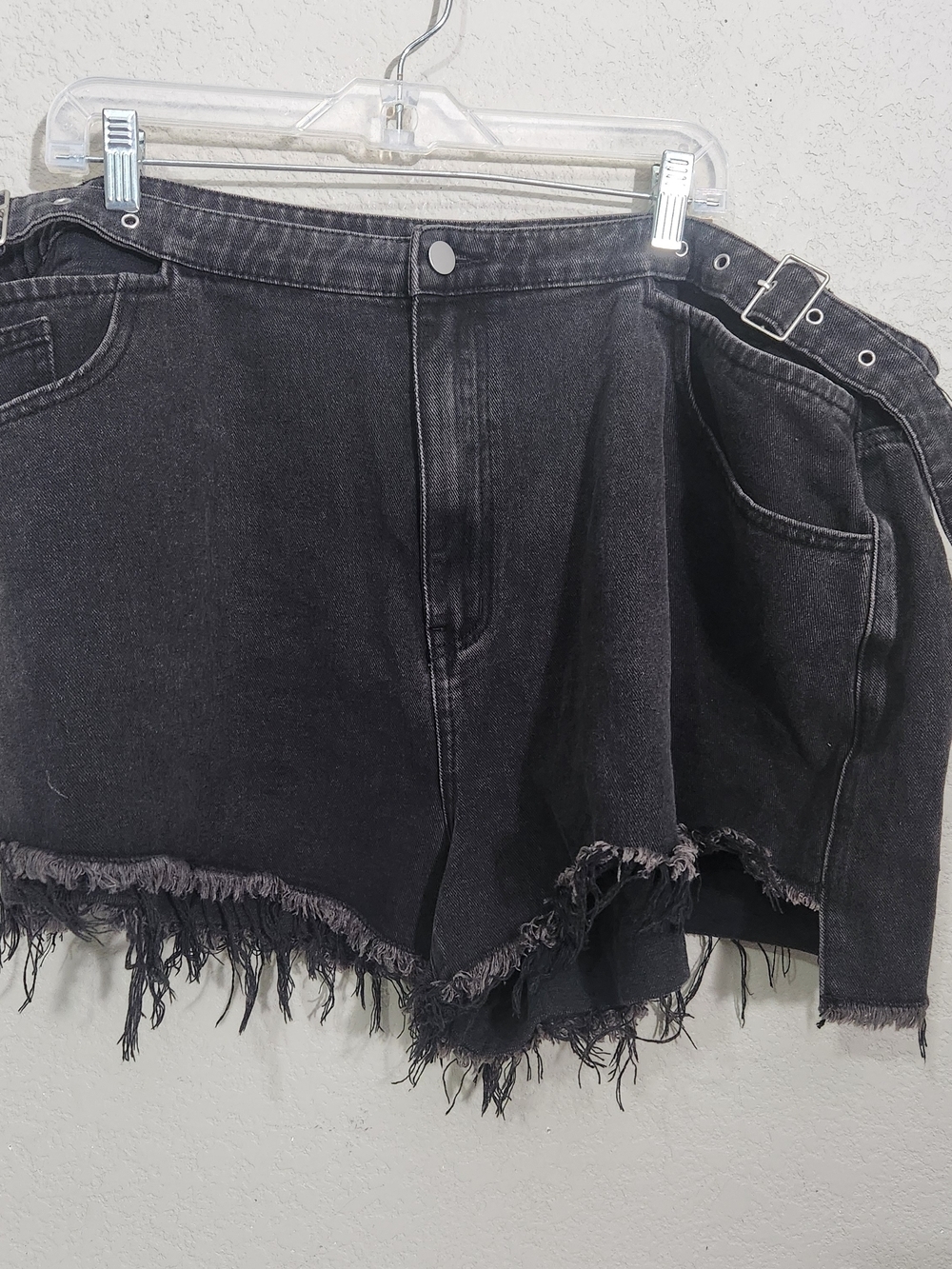 Black Frayed Hem Denim Shorts